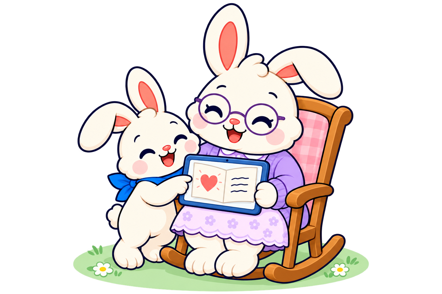 Nana June and Kit enjoying a personal heart ecard together on a tablet