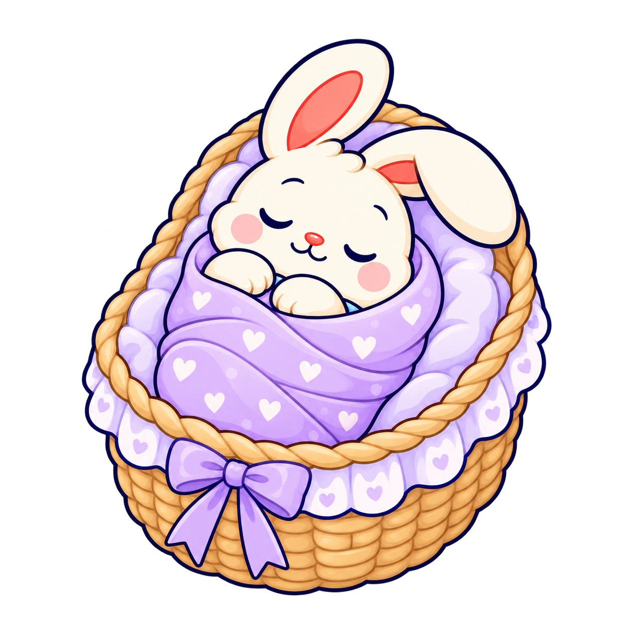 Button, a tiny swaddled baby bunny, illustrated on their own.