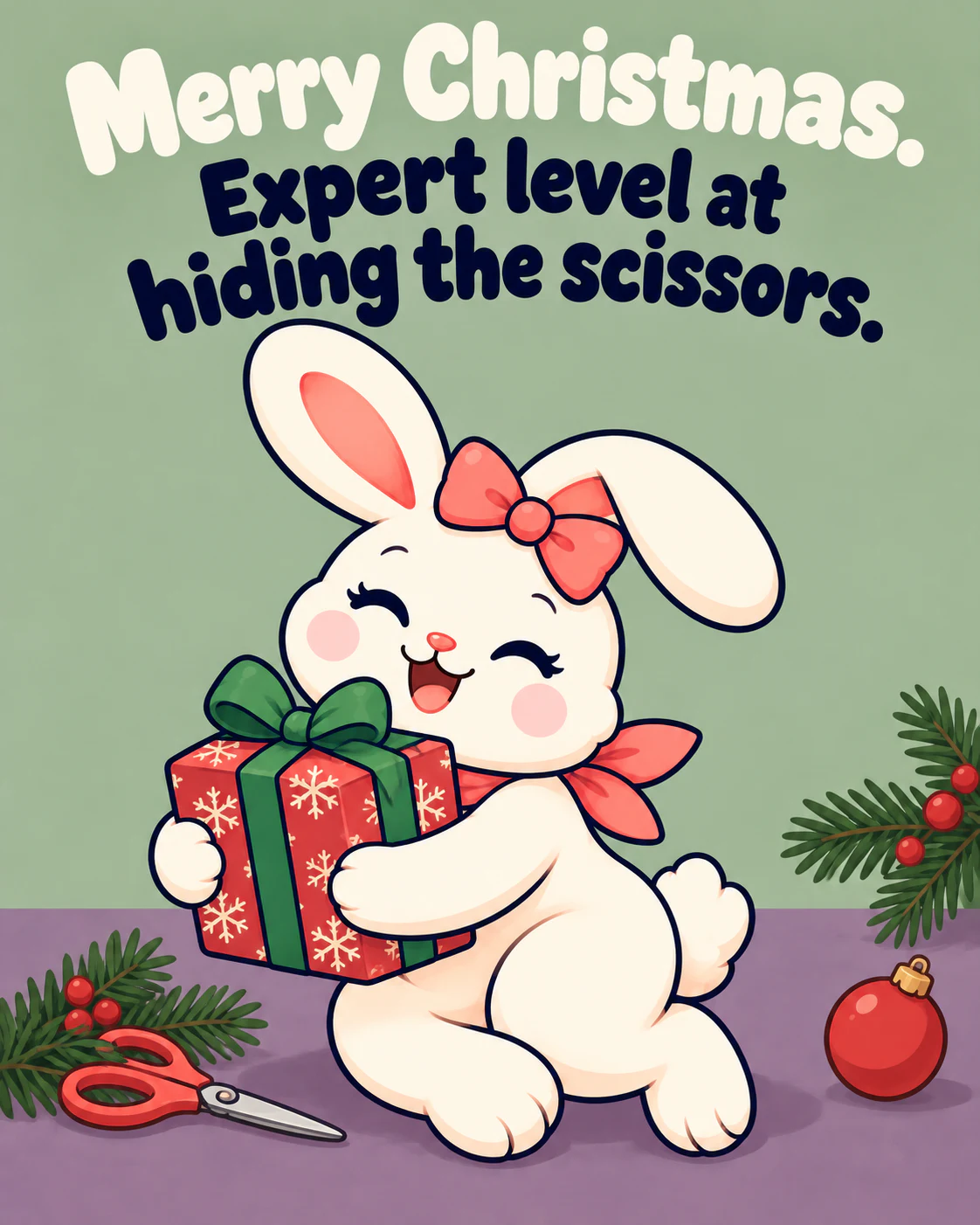 Merry Christmas. Expert level at hiding the scissors.