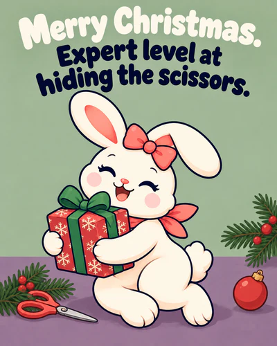 Merry Christmas. Expert level at hiding the scissors.
