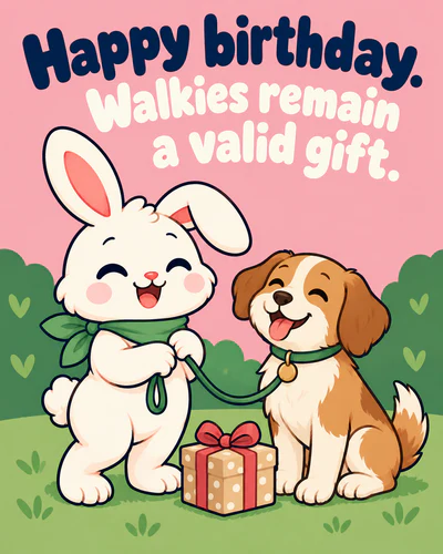 Happy birthday. Walkies remain a valid gift.