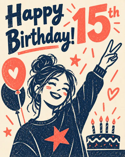15th birthday ecard