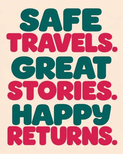 SAFE TRAVELS. GREAT STORIES. HAPPY RETURNS.