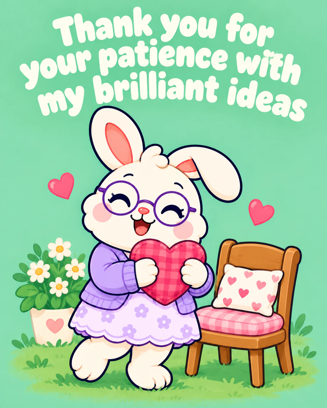 Thank you for your patience with my brilliant ideas