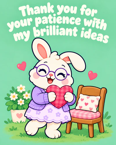 Thank you for your patience with my brilliant ideas