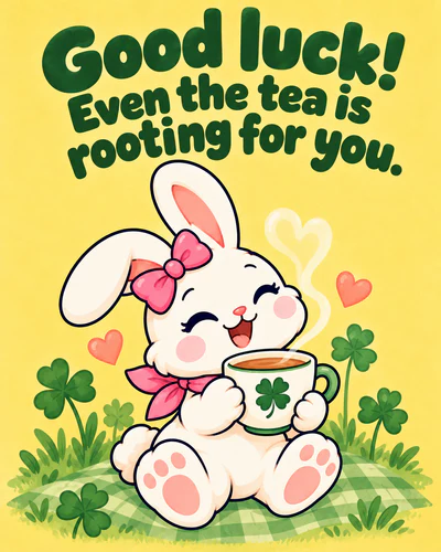 Good luck! Even the tea is rooting for you.
