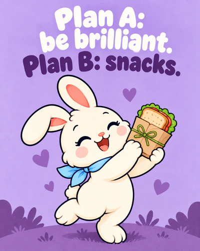 Plan A: be brilliant. Plan B: snacks.
