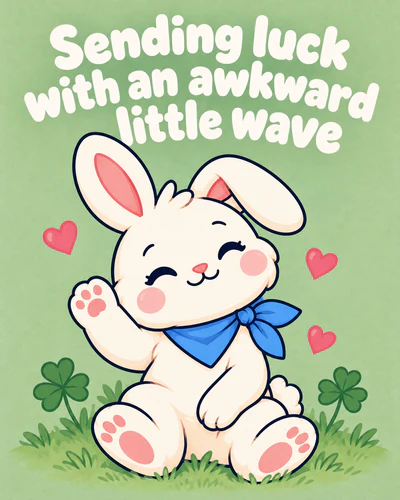 Sending luck with an awkward little wave