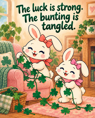The luck is strong. The bunting is tangled.