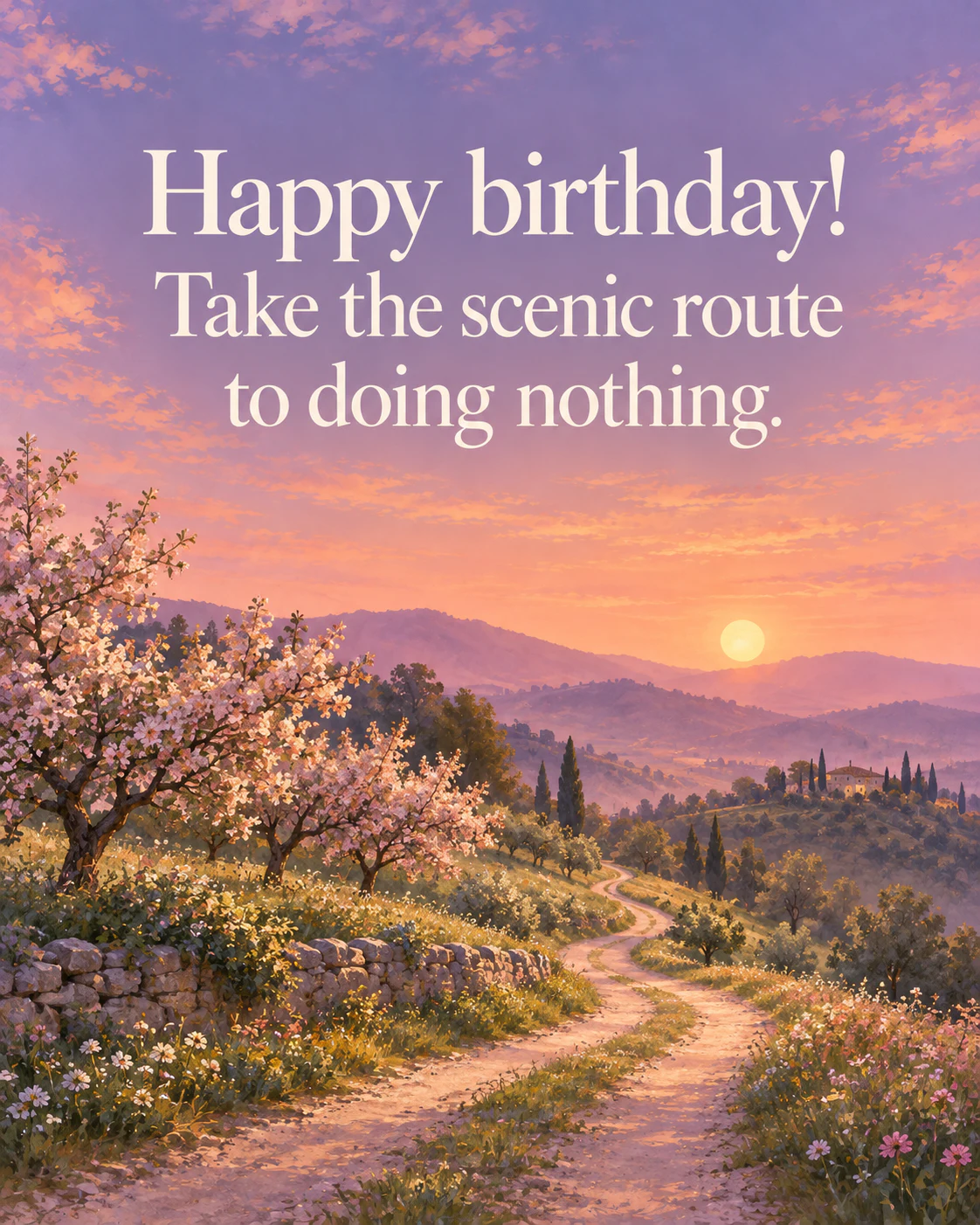 Happy birthday! Take the scenic route to doing nothing.