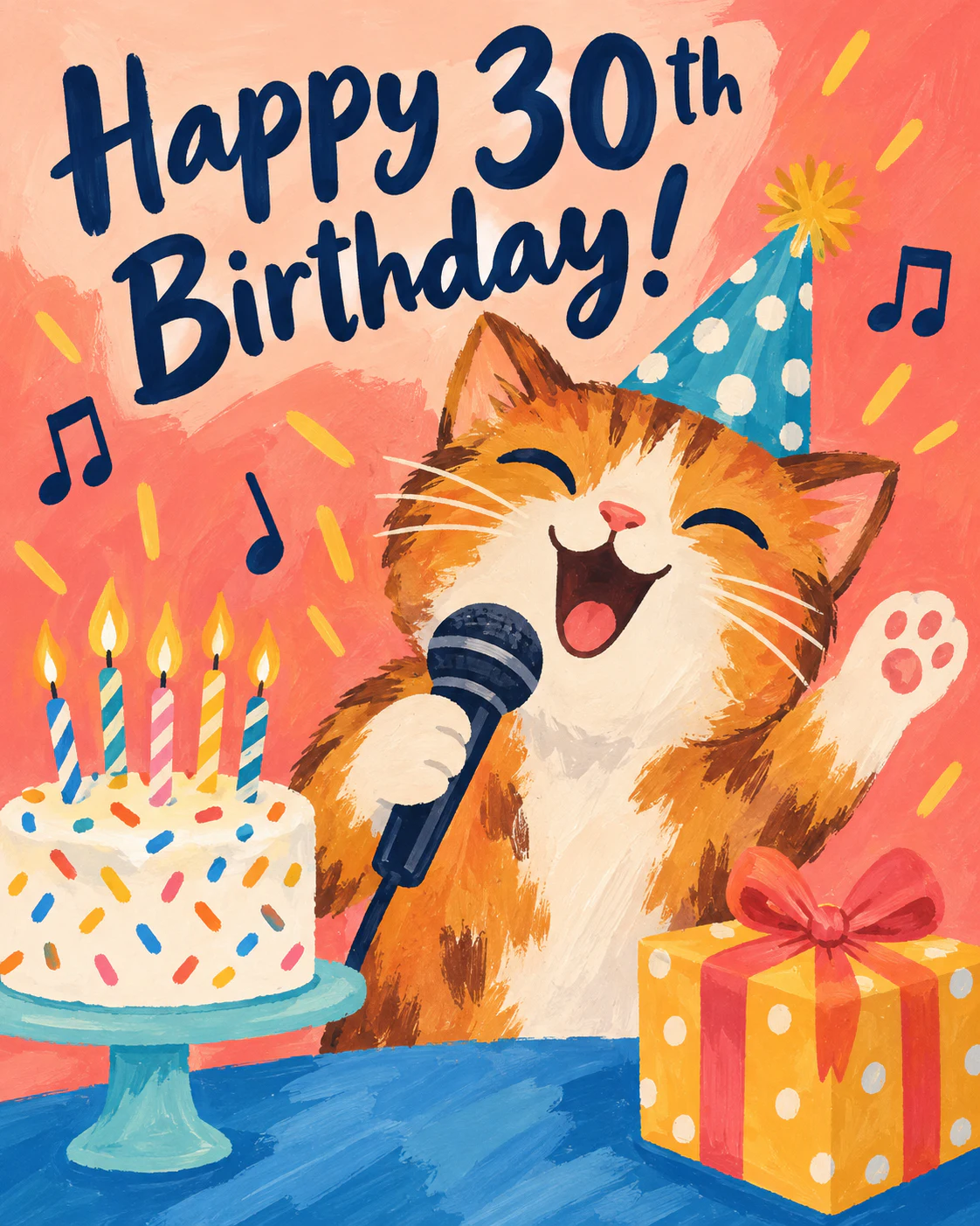 A singing cat celebrates your 30th birthday
