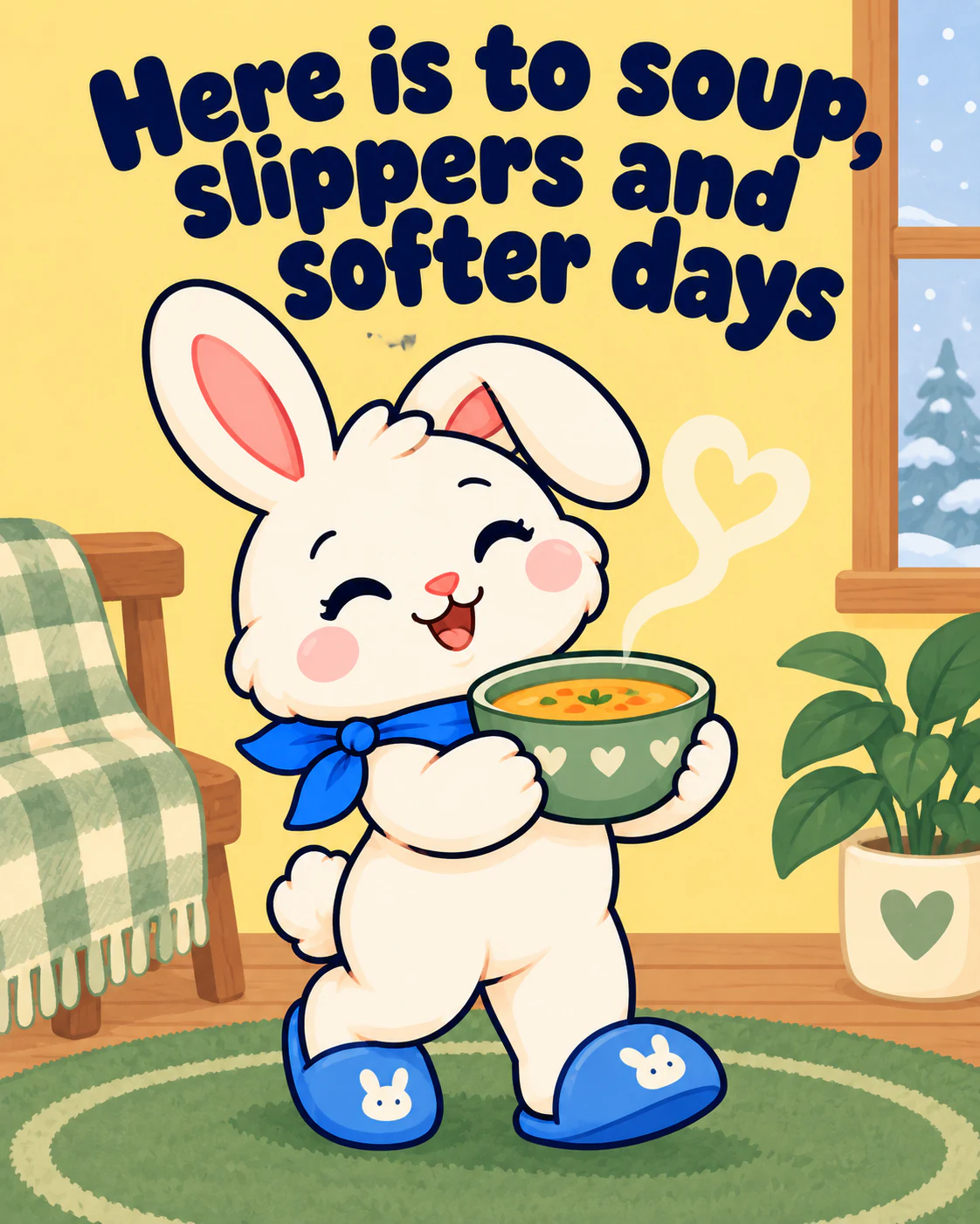 Here is to soup, slippers and softer days