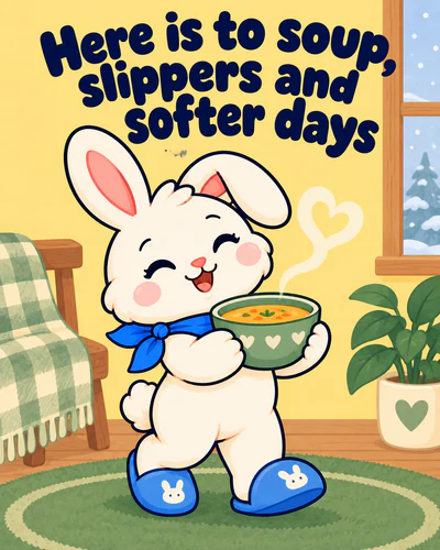 Here is to soup, slippers and softer days