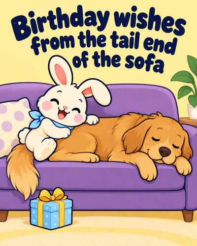 Birthday wishes from the tail end of the sofa