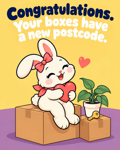 Congratulations. Your boxes have a new postcode.