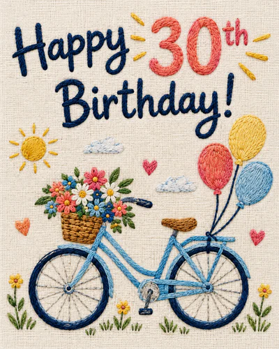 A bright embroidered 30th birthday