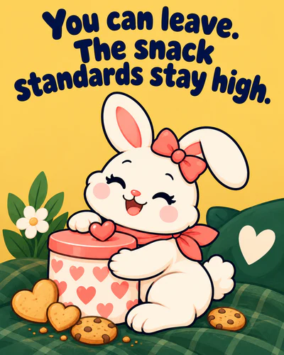 You can leave. The snack standards stay high.