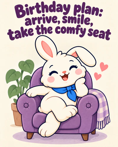 Birthday plan: arrive, smile, take the comfy seat