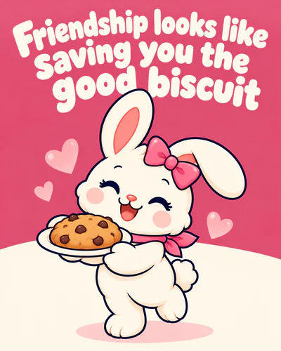 Friendship looks like saving you the good biscuit