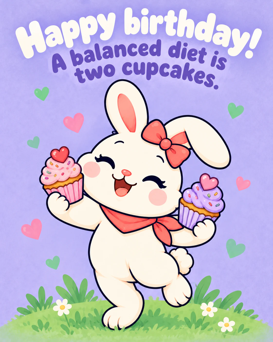 Happy birthday! A balanced diet is two cupcakes.