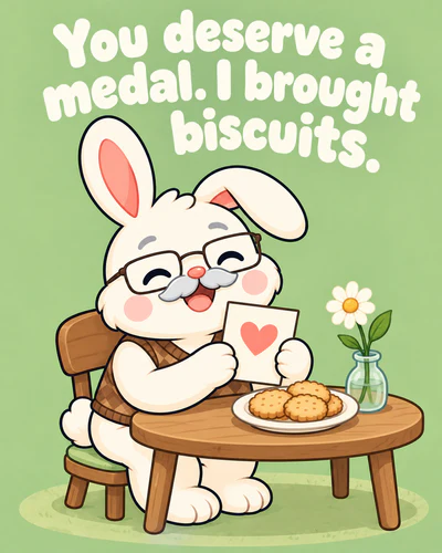 You deserve a medal. I brought biscuits.