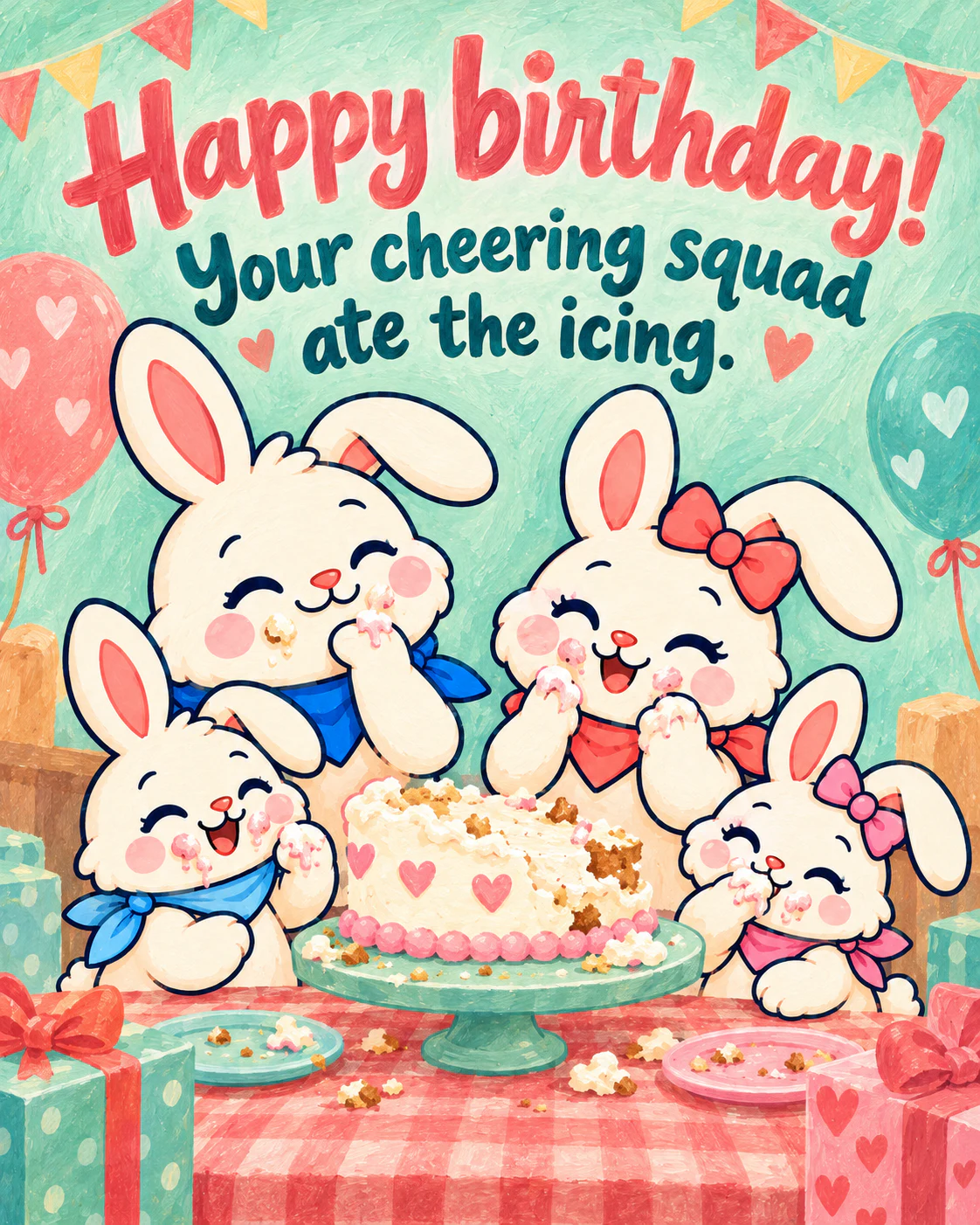 Happy birthday! Your cheering squad ate the icing.