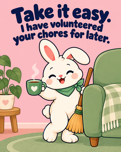 Take it easy. I have volunteered your chores for later.