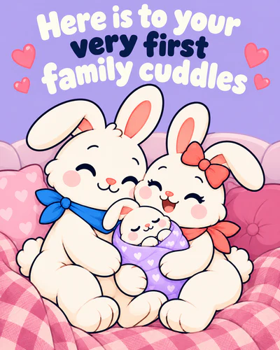 Here is to your very first family cuddles
