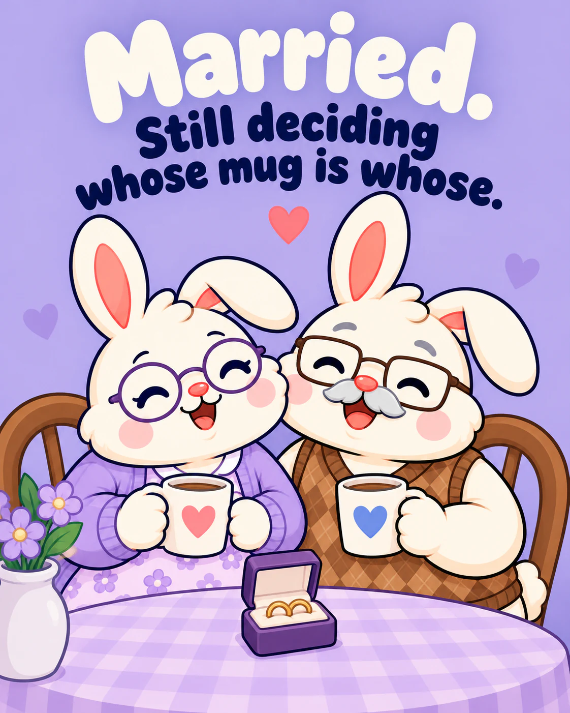 Married. Still deciding whose mug is whose.