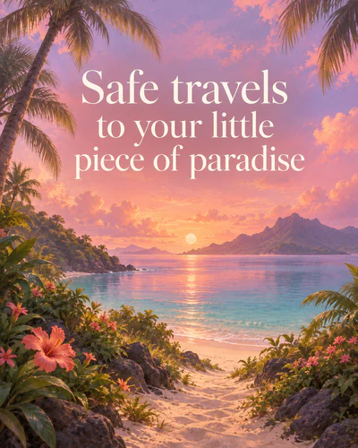 Safe travels to your little piece of paradise