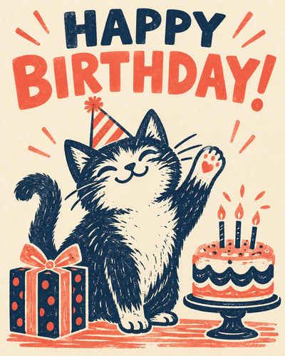 Illustrated birthday ecard