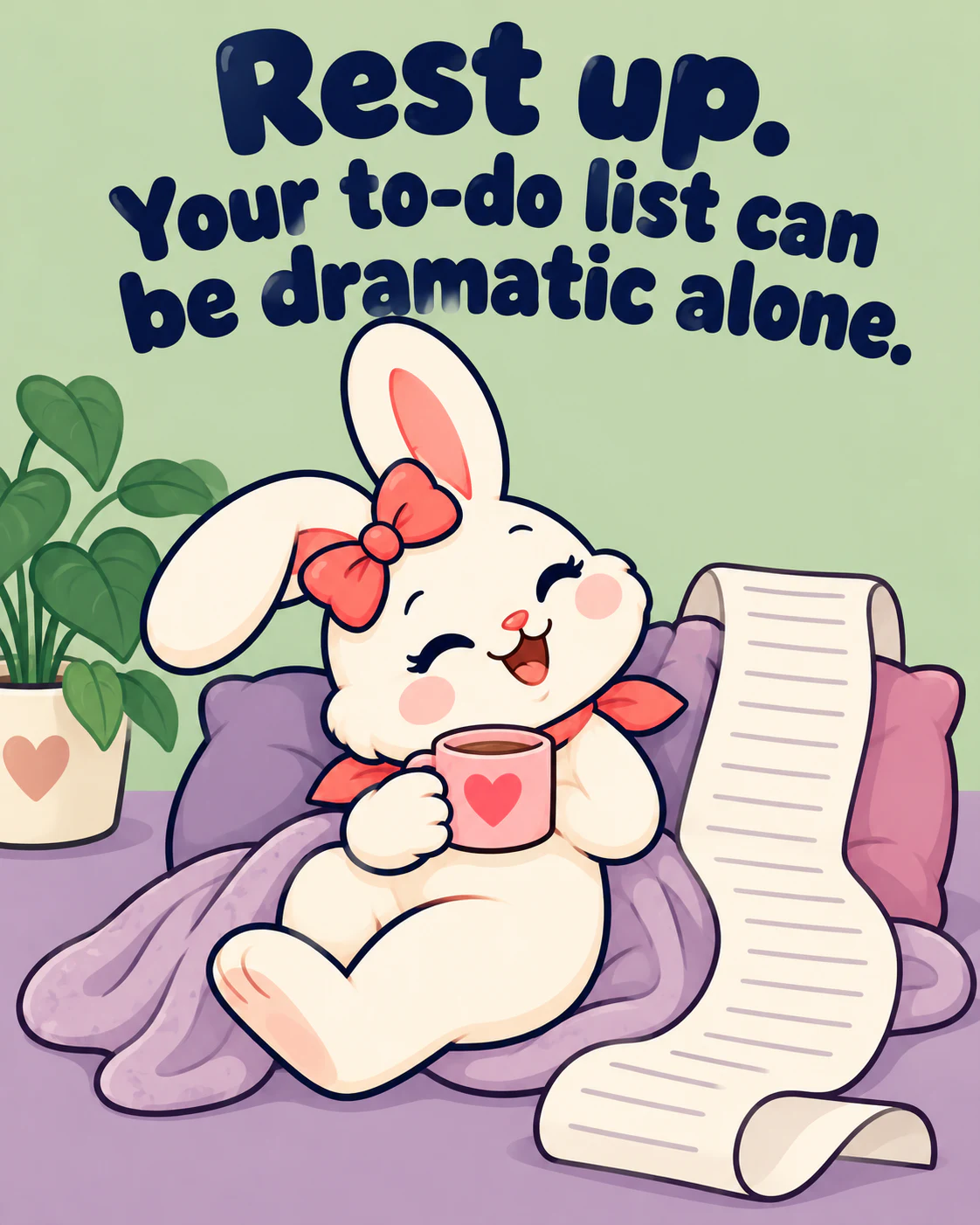 Rest up. Your to-do list can be dramatic alone.