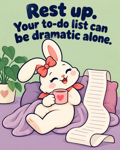 Rest up. Your to-do list can be dramatic alone.