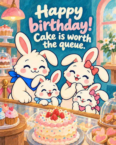 Happy birthday! Cake is worth the queue.