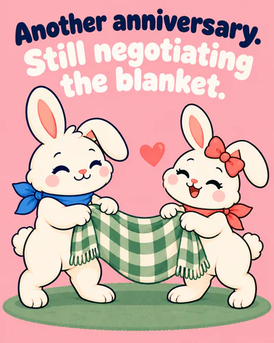 Another anniversary. Still negotiating the blanket.