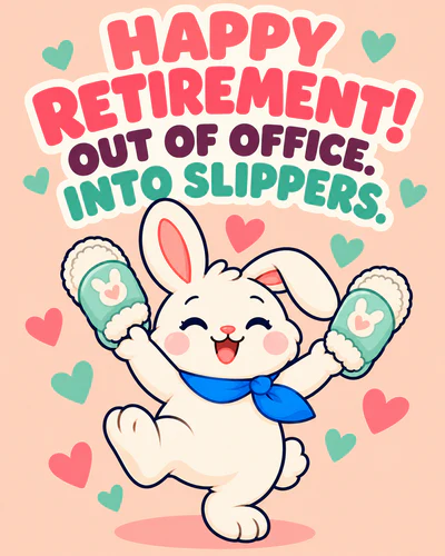 HAPPY RETIREMENT! OUT OF OFFICE. INTO SLIPPERS.