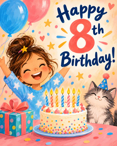 8th birthday ecard