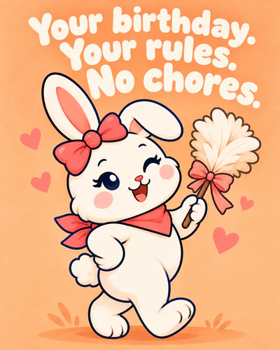 Your birthday. Your rules. No chores.