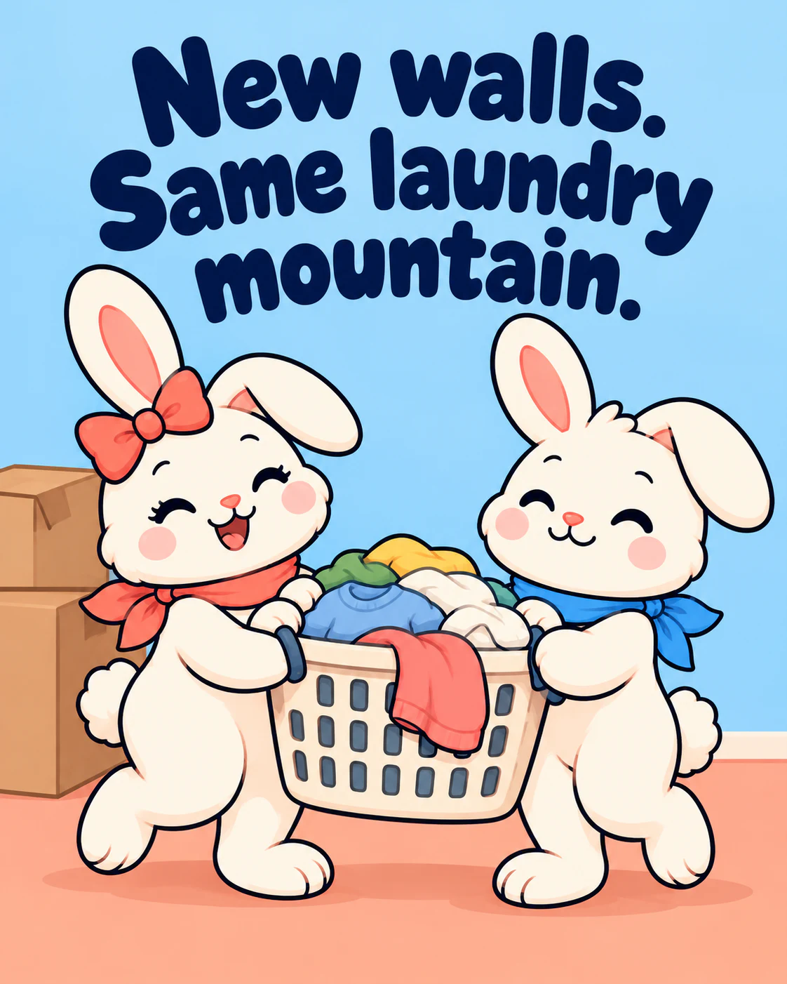 New walls. Same laundry mountain.