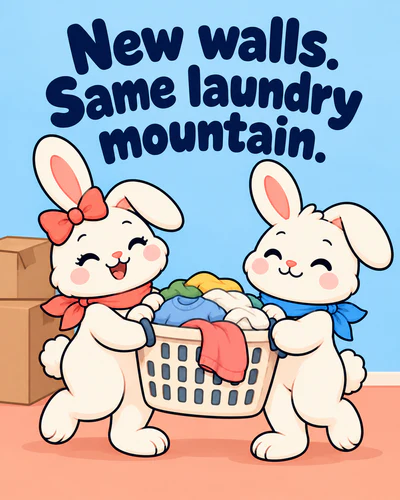 New walls. Same laundry mountain.