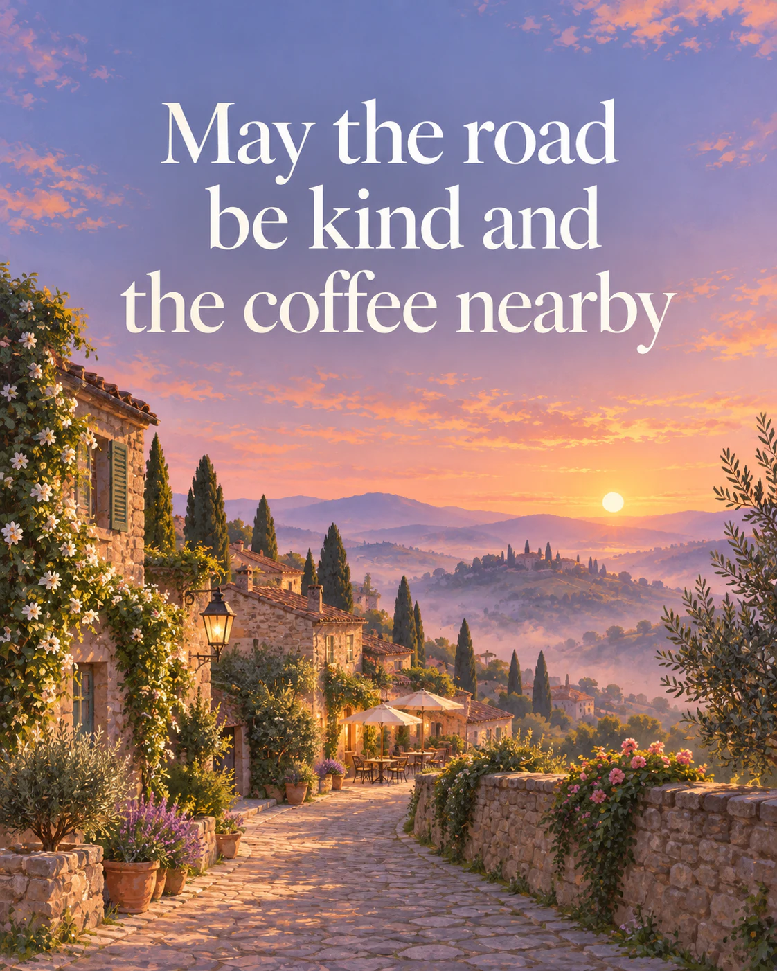 May the road be kind and the coffee nearby