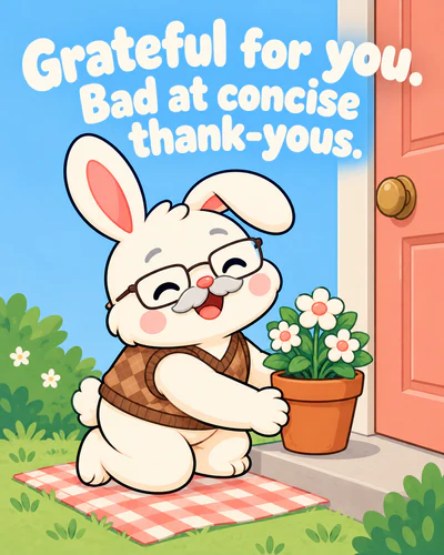 Grateful for you. Bad at concise thank-yous.