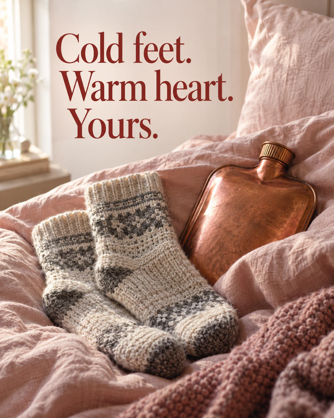 Cold feet. Warm heart. Yours.