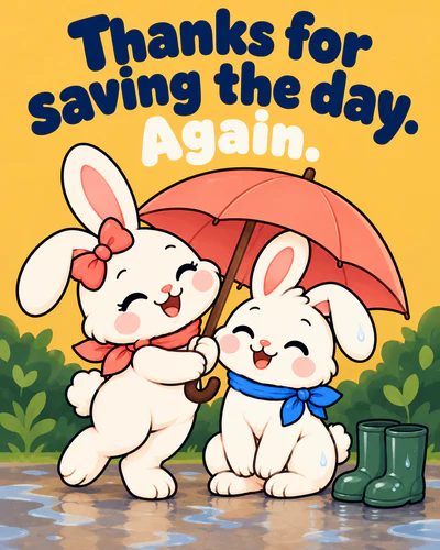 Thanks for saving the day. Again.
