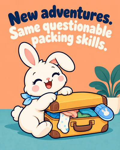 New adventures. Same questionable packing skills.