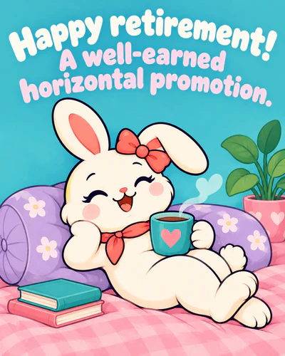 Happy retirement! A well-earned horizontal promotion.