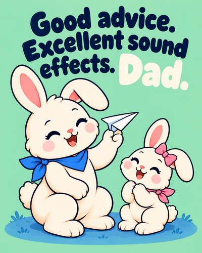 Good advice. Excellent sound effects. Dad.