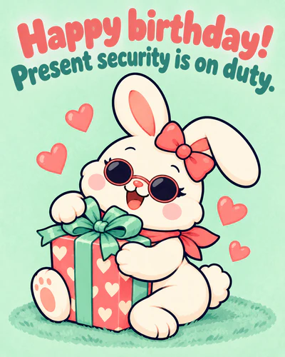 Happy birthday! Present security is on duty.