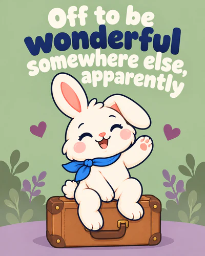 Off to be wonderful somewhere else, apparently