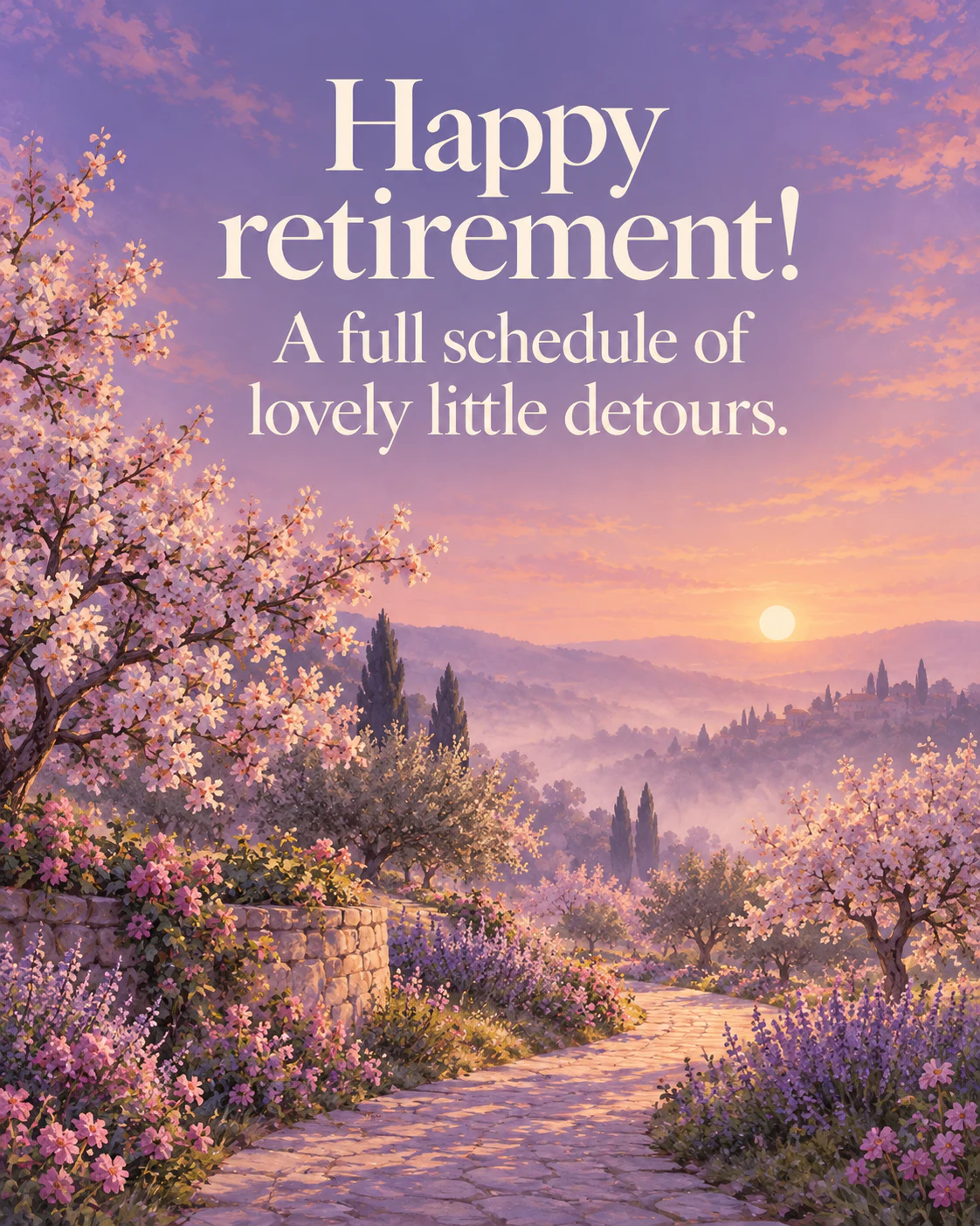 Happy retirement! A full schedule of lovely little detours.